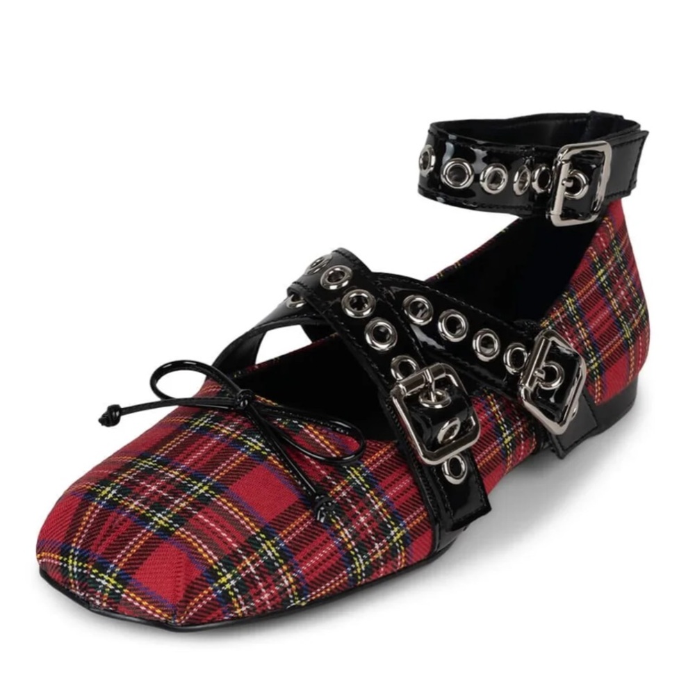 Red tartan ballet flats